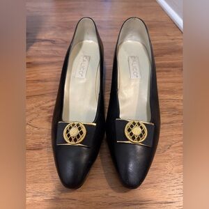 Calico Rare Vintage 80s black leather Gold Granny Grandmacore Shoes pumps 10.